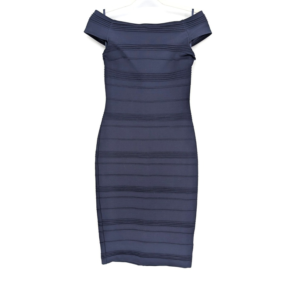 Ted Baker Navy Off Shoulder Textured Stretch Bardot Bodycon Dress 4 Chic Glam